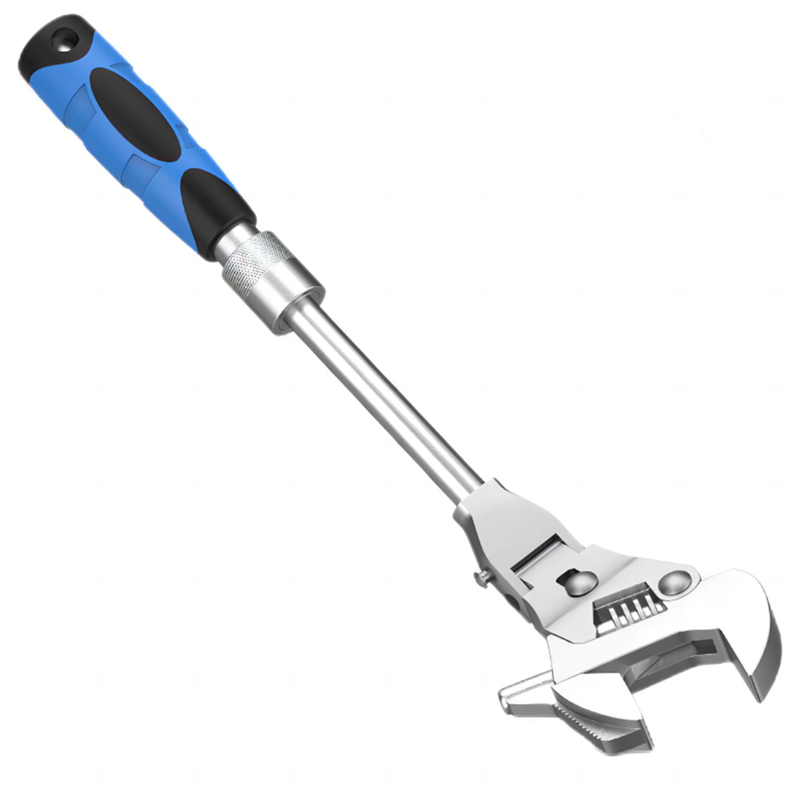 2 in 1 Flex Head Adjustable Wrench Spanner, Reversible Jaw Pipe Wrench with 10”-12” Retractable Extension Shank and 180⁰ Rotatable Head