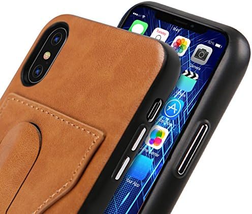iPhone X Case Slim Fit PU Leather Wallet Design,Wireless Charging Compatible Protector with Kickstand and Card Holder, Lightweight Shockproof Protective Version