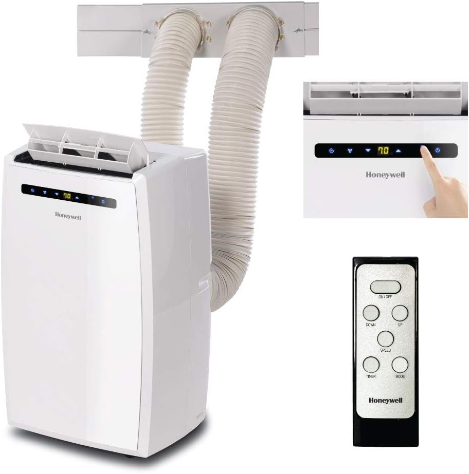 Honeywell 14000 Btu Dual Hose Portable Air Conditioner Dehumidifier & Fan for Rooms Up to 550-700 Sq. Ft. with Thermal Overload Protection, Washable Air Filter & Remote Control, MN14CEDWW
