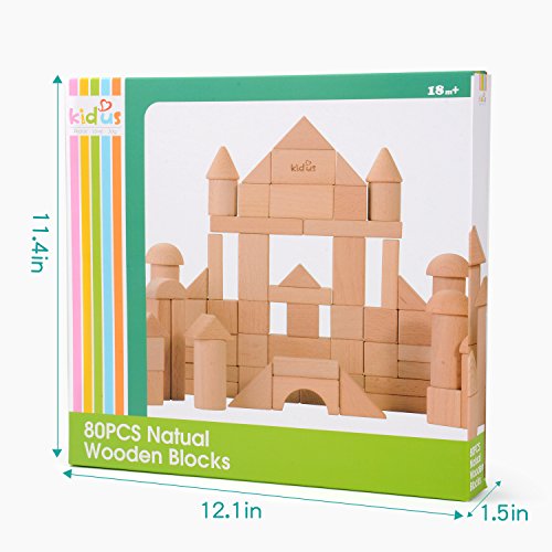KAJA Classic Natural Wooden Building Blocks Sets 80 Pcs Blocks for Toddlers Educational Preschool Learning Toys with Carrying Bag - Thumbnail 6