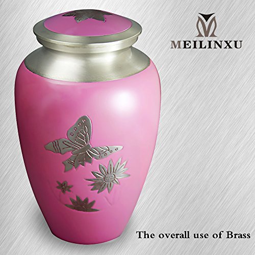 MEILINXU Cremation Urn for Human Ashes Adult Large and Memorial Urn - Hand Made in Brass & Hand Engraved - Extra Large Cremation Urns for Adults Burial (Pink Butterfly, Funeral Urns for Ashes - Thumbnail 4