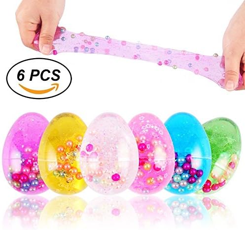 Egg Slime Soft Non-Toxic Colorful fluffy slime egg Scented Stress Relief Toy Sludge Toys Magic Crystal Clay with Pearl and Beads in Easter Eggs (6 Pack)