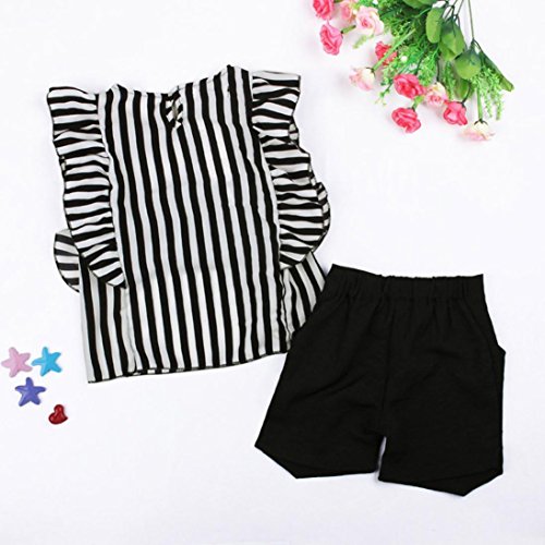 Clearance Toddler Kids Baby Girls Outfit Summer Clothes Striped SleevelessT-Shirt Tops+Shorts Pants Set (Black, 4/5T) - Thumbnail 2