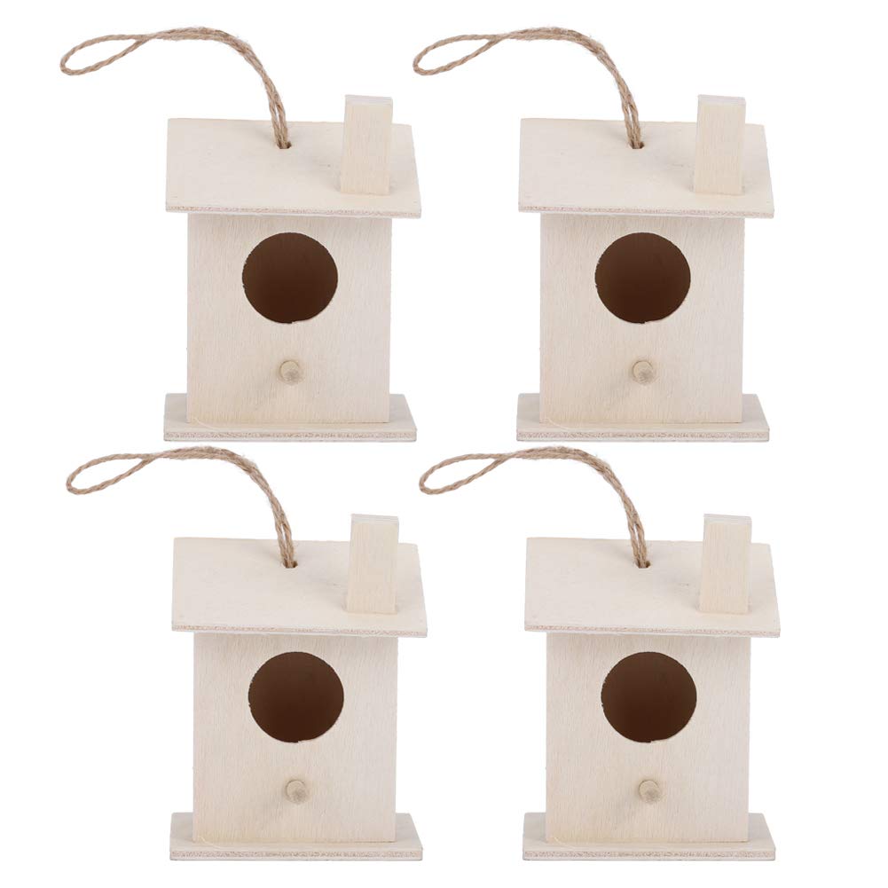 4Pcs Innovative Birdhouse Bird Nesting Box Wood Bird Hanging Wooden Bird House Nests Ornament for Outdoor Garden Terrace Decoration