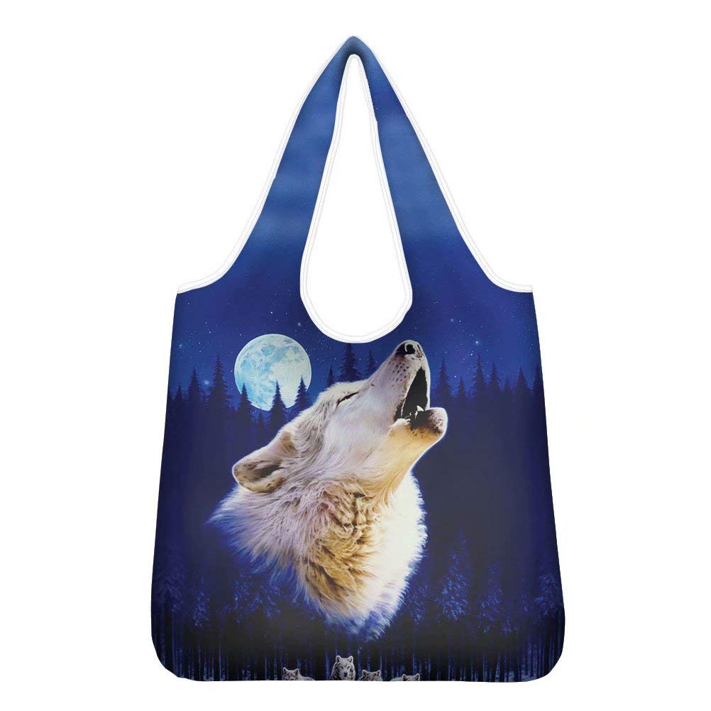 chaqlin 3D Multipurpose Heavy Duty Shopping Grocery Bag for Outdoor Hiking Camping Shoulder Handbags Animal Wolf Print Reusable Shopping Bags — image 1