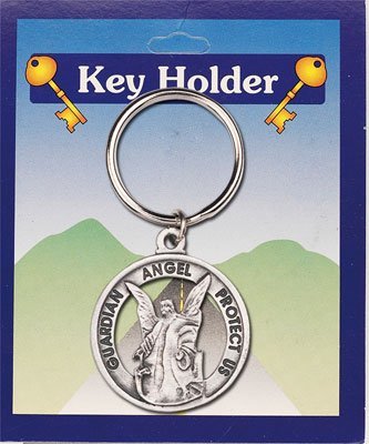 rosarybeads4u ROUND PEWTER GUARDIAN ANGEL Key Ring 55mm