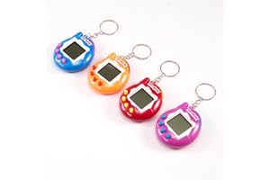 JAMING 4 Pieces Virtual Electronic Digital Pets Keychains Nostalgic 168 Giga Pets in One Virtual Cyber Digital Nostalgic Handheld Electronic Toys for Kids Funny Play (Solid Color Version)