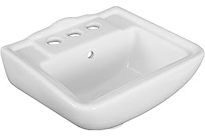 FINE FIXTURES Porcelain Ceramic Bathroom Sink - Wall Mount Sink with 4 Inch Faucet Spread and Overflow - 12" x 11" Small and Sleek Sink for Bathroom (White)
