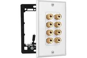 DIYTECH 4 Speaker Wall Plate, Home Theater Wall Plate, Gold Plated Binding Posts, for Home Theater Setup