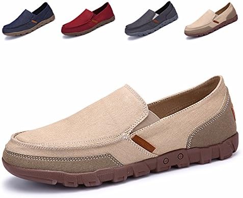 SANBANG Men's Slip-On Loafers Flat Canvas Boat Shoes for Driving Walking Weeding Outdoor (12 D(M) US, Khaki)