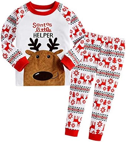 Flying Reindeer Pajamas, 100% Cotton Toddler Girls Christmas Pjs Long Sleeve Sleepwear Sets Size 2T-7T(White 5T)