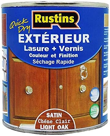 Rustins Quick Dry Outdoor Wood Stain Satin Light Oak 1ltr, Durable and Weather-Resistant Finish, Fast Drying