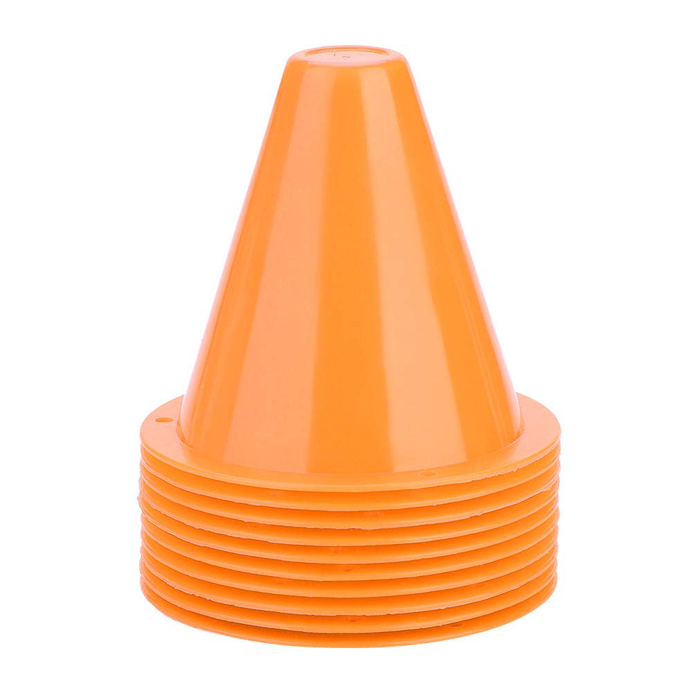 Alomejor 10 Pièces Cônes d'Agilité en Plastique HDPE, Marqueurs de Terrain pour Entraînement Sportif, Course, Football, Rugby, Patinage, Éducation Physique – Orange, Légers et Robu