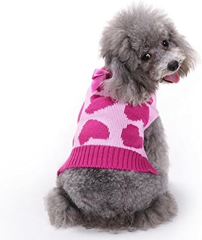 Zerotone Sweater Automn Winter Clothes Love Pattern with Bow for Pet Dog Cat Pink XS-L (M)