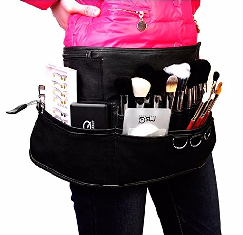 MSQ Makeup Brush Belt Apron Bag Case Multi Pocket Foldable Fanny Pack Cosmetic Brush Pouch Holder Organizer with Adjustable Artist Belt Strap Best for Artist / Fashion Stylist