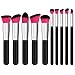 Qivange Makeup brushes, Kabuki Flat Top Liquid Foundation Face Blending Eyeshadow Makeup Brush Set(Black with Red,10pcs)