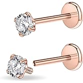 PunkTracker 16g/18g Surgical Steel Internal Thread CZ Stud Piercing Jewelry for Tragus/Nose/Helix/Conch/Medusa/Lip/Labret - Helix Tragus Cartilage Earring for Women Men 2PCS