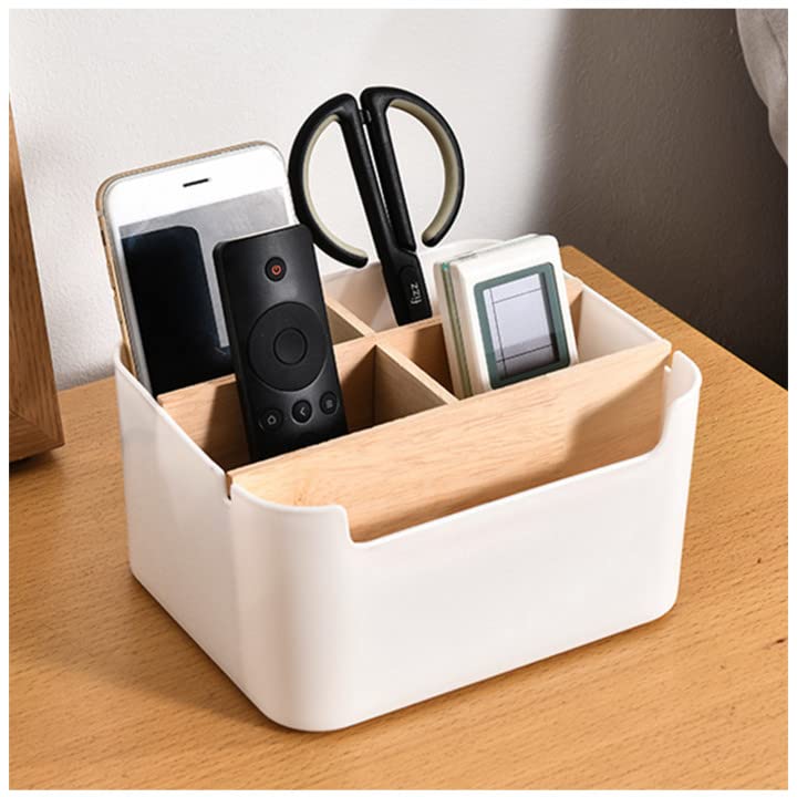 Oriental riverkit Desktop Storage Box - Remote Control Holder Box, 5 Compartments Office Organizer, Detachable, Plastic, for Desk Stationery Office Supplies