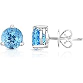KOKAV 925 Sterling Silver Genuine Gemstones Martini Stud Earrings 7mm Round Birthstones