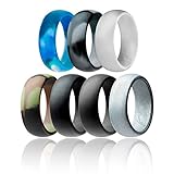 ROQ Silicone Wedding Ring for Men Affordable Silicone Rubber Band, 7 Pack, 4 Pack & Singles - Camo, Metal Look Silver, Black, Grey, Light Grey