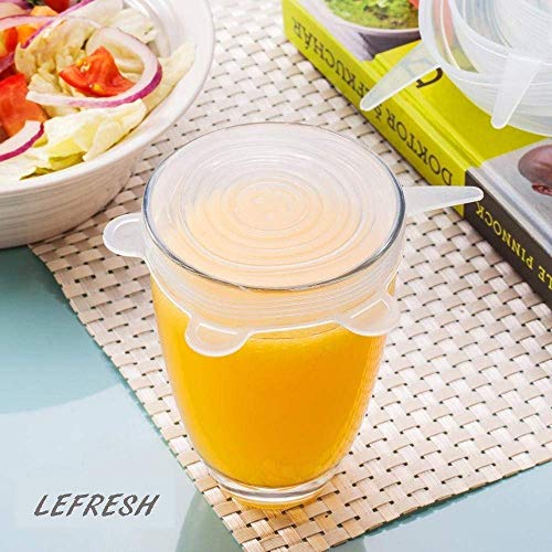 Set of 6 reusable elastic Silicone Stretch lids for pyrex glass plastic storage containers bowls food huggers covers replace cling wrap environment friendly seal dispenser for fresh fruits avocado veg