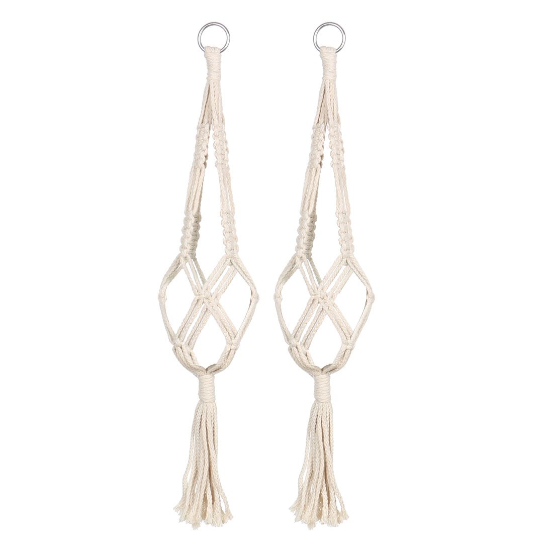 sourcing map Indoor Outdoor Macrame Handmade Wall-mounted Flower Pot Holder Plant Hanger Hanging Rope Basket 21.7 Inch Length 2 Pcs