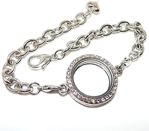 25MM Round Magnetic Silver Floating Crystal Locket Bracelet Stainless Steel Rhinestone Silver Circle