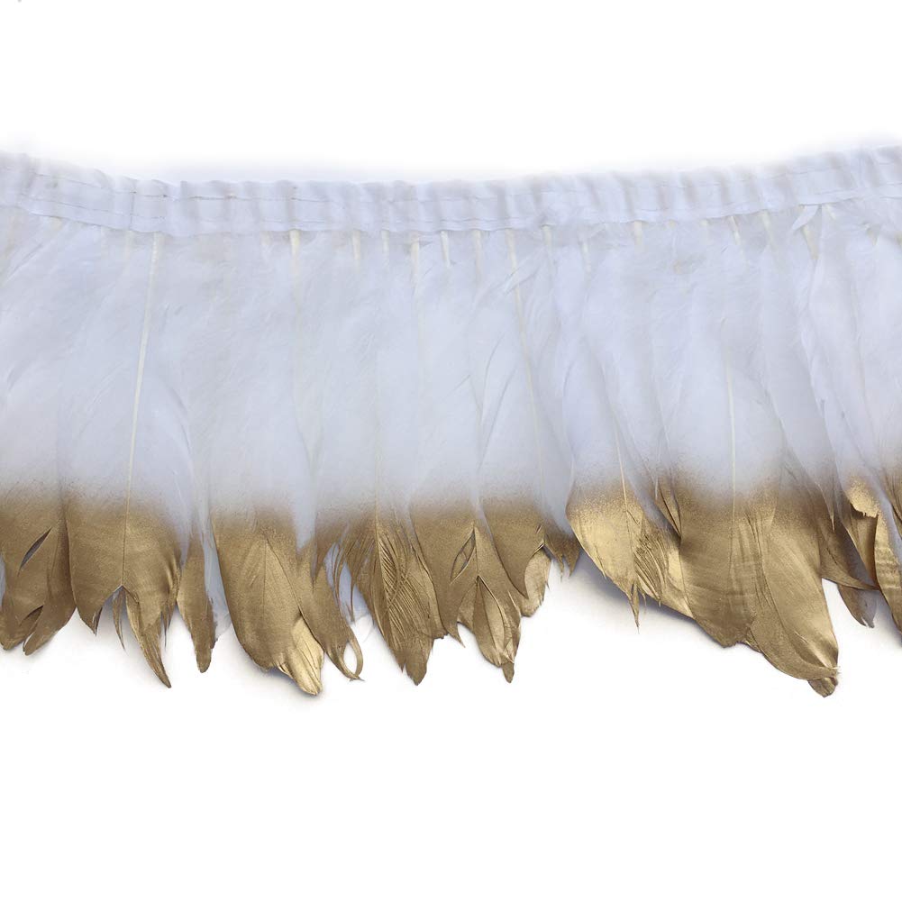 Sowder Duck Goose Feather Trim Fringe 2 Yards(White and Gold)