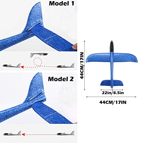 Xstar Large Size 17inch Foam Glider Airplane Outdoor Paper Plane Sports Easy Assemble Manual Throwing Fun Challenging Toy Aerobatic Airplane Model Foam Folding Plane Aircraft (Blue)