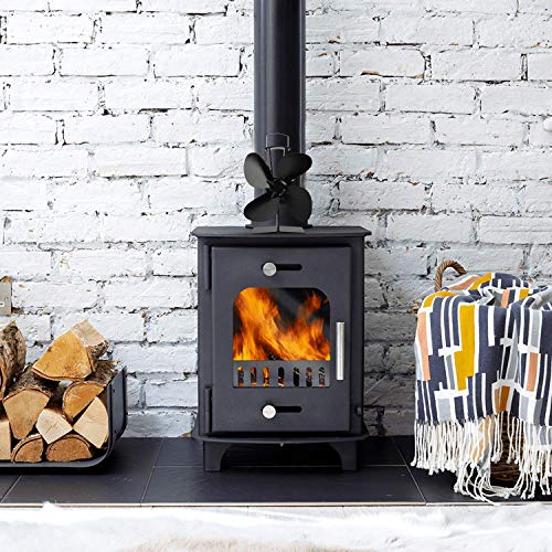 Sumapner 4 Blade Stove Fan - Quiet, Heat Powered Wood/Log Burner Fan - Eco Friendly Heat Circulation for Fireplaces +Stove Thermometer