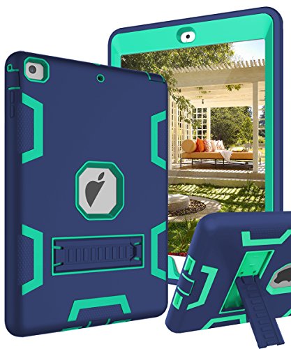 TIANLI Case for iPad Air Three Layer Plastic and Silicone Protection Heavy Duty Shockproof Protective Cover for iPad Air 9.7 inch - Nave Blue Mint