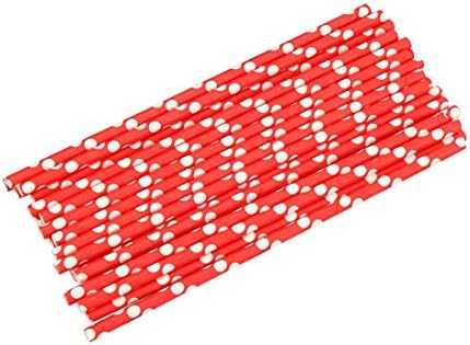 Molyveva Biodegradable Paper Drinking Straws Party Decoration Polka Dot Straws for Birthday, Wedding, Christmas, Celebration Parties, Pack of 25 (Red)