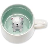VANUODA Cute Cat in Mug, 3D Animal Ceramic Tea Cup, Coffee Mugs, Valentines Mothers Day Easter Christmas Gifts for Women Mum Her Wife Grandma Girl Boy Kids Teacher Friend, Birthday Present Idea