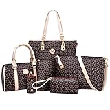 Coofit Totes 6 Pieces Set Women Handbag Cross-Body Pouch Purse Wallets Coffee