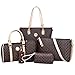 Coofit Totes 6 Pieces Set Women Handbag Cross-Body Pouch Purse Wallets Coffee