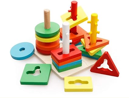 SHANBUYERS Wooden Geometric Educational Board Blocks Disk 4 Column Set Color Match Intelligence Game Toys for Kids (Multi Color; 3 and Above Years)