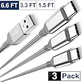 USB Type C Charger Cable 3-Pack(1.5/3.3/6.6FT),Nylon Charging Cord for Samsung Galaxy Fold Note 9 8 S10 S9 S8 S10E 10 10E Plus S20 Ultra S20+ 20 20+,LG V50 V40 G8 G7 G9 Thinq,Google Pixel 4 3 3a 4a XL