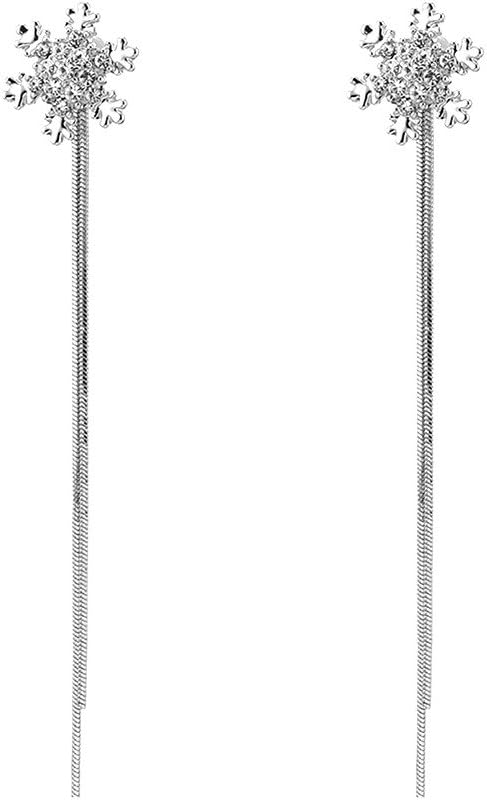 aiuin 1 Pair Earrings for Women Snowflake Tassel Long Sterling Silver Stud Earrings Beautiful (with a Bag of Jewellery)
