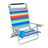 Deluxe 5 pos Lay Flat Aluminum Beach Chair w/ Cup Holder