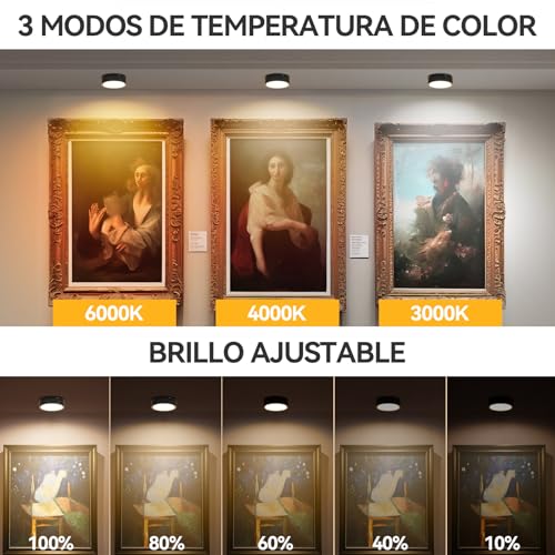 Sunsign Luz de Armario LED con Control Remoto, 3 temperatura de color Luz LED de Armariocon, Batería recargable, Regulable y temporizada, para Pasillos, Escaleras, Sótano, (Negro)