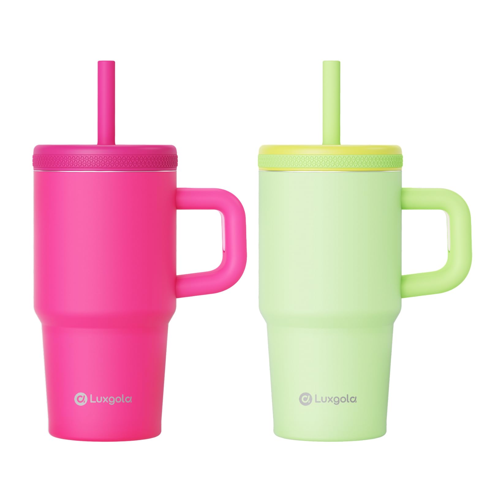 Photo 1 of Luxgola Kids 20 oz Tumbler with Handle, Leak-Proof Screw-On Lid with Removable Silicone Straw, Spill Proof, Stainless Steel Insulated Water Bottle, Gift for Boys and Girls, Rose Red & Green, 2Pcs