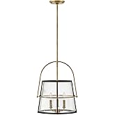 Hinkley Tournon 38113HB Medium Pendant Light, Two-Toned Contemporary Steel Frame with Oversized Yoke, Clear Seedy Glass, Heri