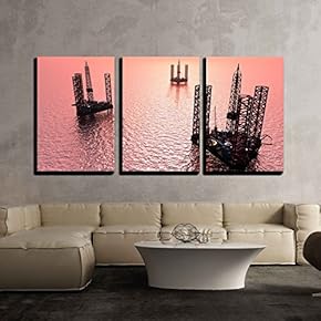 3 Piece Canvas Wall Art - Petrochemical Tower on The Background of The sea. - Modern Home Art Stretched and Framed Ready to Hang - 16"x24"x3 Panels