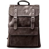 Jild Genuine Leather Backpack for Men Casual Carryon Vintage 16 Inch Laptop Bag Camping Travel Hiking Backpack Leather Rucksack (Midnight Brown)