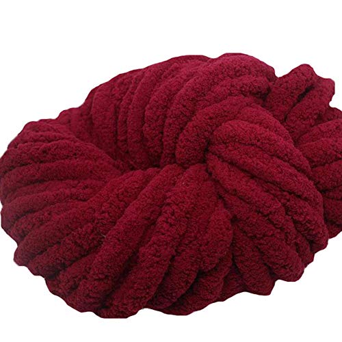 250g/8 oz Jumbo Chenille Yarn,Wine Red Chunky Chenille Yarn,Arm Knit Yarn,Snuggly Chenille Yarn for DIY Throw Blanket Cat Cave