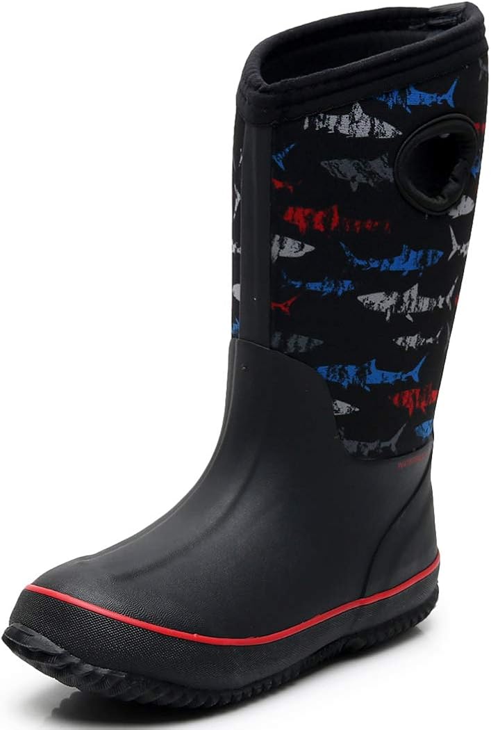  | SOLARRAIN Boys' Neoprene Rubber Waterproof Sharks Snow Boots for Kids Winter Warm Lightweight Outdoor Durable Rain Boots | Rain Boots