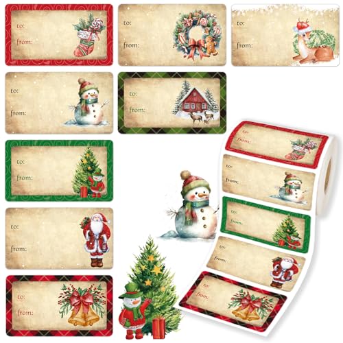 CAKKVDE 500 PCS Christmas Gift Tags Christmas Santa Claus Stickers Self Adhesive Vintage Christmas Tag Christmas Festival Holiday Decor
