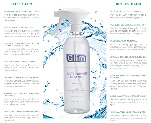 Glim Multi-Purpose Organic Cleaner | pH 12.5 Non-Toxic Cleaning Solution | Removes Odor, Grease, Grime, Even Mold | for Kitchen, Home, and Office Furniture | Made in USA | 24 Oz (750 ML) Spray Bottle - Thumbnail 2