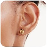 Tasiso Birth Flower Stud Earrings for Women 14K Gold Plated Birthstone Earrings for Women Dainty Gold Flower Blue Green Cubic Zirconia Earrings Birthday Gifts for Women Jewelry