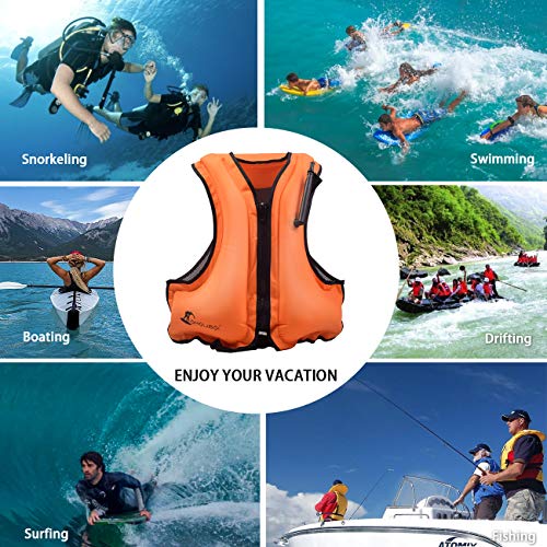 OMOUBOI Life Jacket Snorkel Vest Adult Inflatable with Leg Straps for